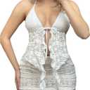 Women's 3 Piece Lace Ruffle Tankini Swimsuits Set Backless Halter Bathing Suit Festival Beach Outfits (Medium, White)