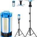 T-SUNiceM Rechargeable Camping Light with Metal Stand, Freestanding Portable Work Light with 4 LED Heads, Magnetic Work Light Waterproof for Outdoor Emergency, Flashlight with Detachable Tripod