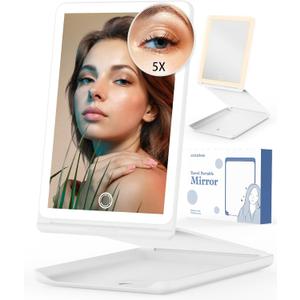 Jack & Rose Travel Mirror with Light, Travel Makeup Mirror with Magnification, Adjustable Height and Angle, Portable Folding Mirror