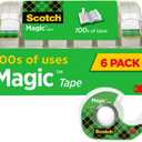 Scotch Magic Tape, Invisible, Repair Christmas Cards and Use as Holiday Gift Wrap Supplies for Christmas, 6 Tape Rolls with Dispensers