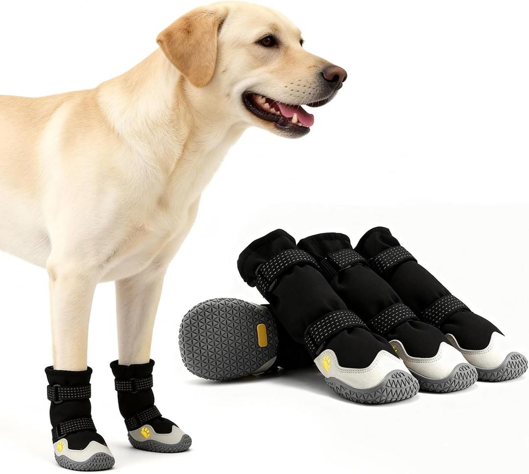 Dog Boots for Winter Snowy Day Water-Resistant Dog Shoes for Small Medium Large Dogs Paw Protectors for Outdoor Hiking Walking (Black, 7# (Width 2.8inch) for 63-78bs)
