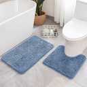 MIULEE Microfiber Bathroom Rugs and Mats Sets 2 Pieces Extra Thick Non Slip Bath Mat and U-Shaped Contour Toilet Rug for Bath Room Floor Restroom, 20"x20"+16"x24", Blue