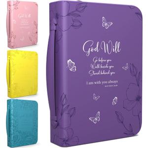DEHITE Bible Cover Case for Women  Leather Carrying Bag  Pen Slots  Zippered Pocket  Premium Faux Leather (Large, Purple)