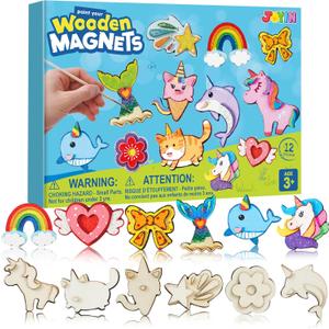 JOYIN 12 pcs Fantasy Wooden Magnets, Kids Unicorn Painting Craft, Spring and Rainy Day Activities School Art Projects, Toys for Kids Aged 3+ Birthday Easter