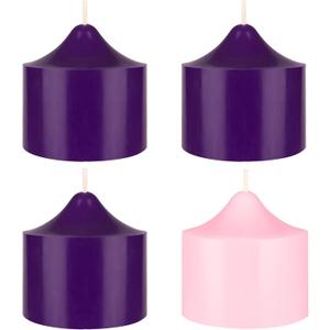 Mega Candles 4 pcs Unscented Christmas Advent Candles Set, Hand Poured Premium Wax Bell Top Round Pillar Candle 3 Inch x 3 Inch, Holidays, Festivities, Devotional, Church, Wreath, Party, Gifts