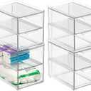 mDesign Stackable Storage Containers Box with 2 Pull-Out Drawers - Stacking Plastic Drawer Bins for Master or Guest Bathroom, Linen Closet, Vanity, Makeup Table Lumiere Collection 4 Pack, Clear