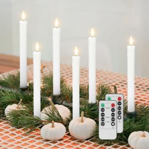 Flameless Taper Candles with Remote, 6 Pack Real Wax LED Battery Operated Candle with Flickering Flame, Safe Home Dcor for Living Room, Bedroom, and Dining Table, Dripping Wax White