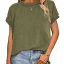 Womens Short Sleeve T-Shirts Textured Knit Round Neck Exposed Stitching T-Shirt Daily Casual Tops Tees Size M