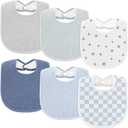 Susurration Muslin Baby Bibs 6 Pack Cotton Baby Drool Bibs, Soft Adjustable Baby Drooling Bibs for Unisex Boys Girls (Blue Star)
