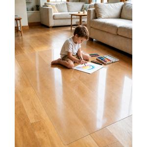 【16 Anti-Slip Stickers Included】3'×5' Clear Rug Protector Mat, Waterproof Vinyl Rugs for The Floor, Wipeable Vinyl Floor Mat for Under High Chair , Non Slip Clear Floors Protector for High Traffic