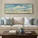 Framed Blue Landscape Canvas Wall Art, Sky Cloud Artwork for Walls, Horizontal Nature Scenery Painting Prints for Living Room, Bedroom, Home Office Wall Decor 16x48 Inch