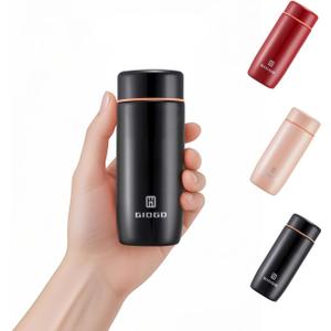 Small Thermo Bottle Mini Vacuum Insulated Water Bottle 200ml/6.8oz Water Flask Stainless Steel Thermal Water Bottles Thermo for Hot and Cold Drinks for Purse Handbag Pocket (Black)