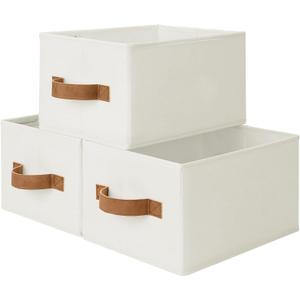 StorageWorks Closet Organizer Storage Baskets, Storage Bins for Shelves, Fabric Organization and Storage, Foldable Closet Organizer for Clothes, Ivory White, 3-Pack, Small
