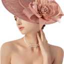 dressfan Church Fascinator Derby Hats for Women,20s 50s Linen Vintage Derby Hat for Church/Wedding/Cocktail/Tea Party