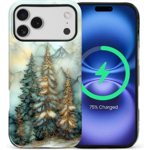 for iPhone 17 Pro Max Case,Compatible with MagSafe,Dual-Layer Hard Shell + Silicone Cover,Full Body Protection Shockproof Case for iPhone 17 Pro Max-Stained Glass Pine Trees