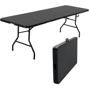 SKOK 330lbs Folding Picnic Table 4/6/8 Foot Adjustable Height, 4/6/8FT Plastic Table Portable w/Handle, Utility Commercial Craft Sewing Card Table w/Heavy Duty Frame for Party Events (8FT-Black)
