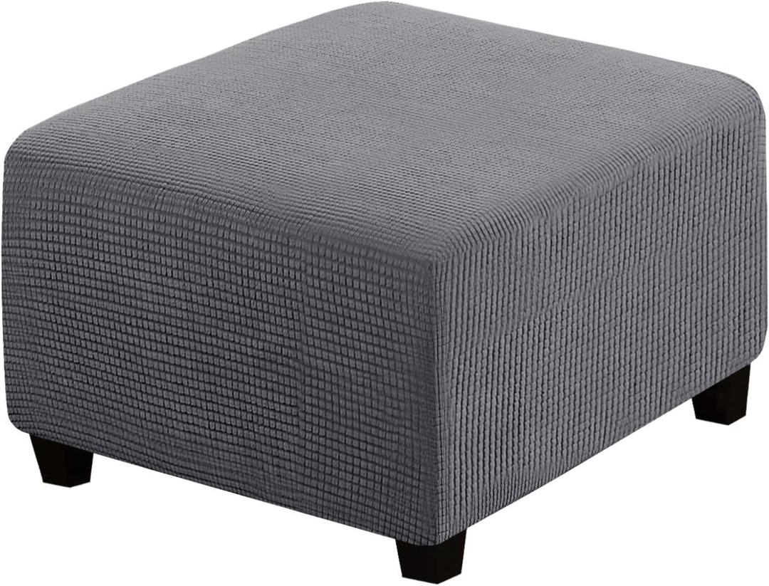 H.VERSAILTEX Square Ottoman Covers Ottoman Slipcovers Folding Storage Stool Furniture Protector Form Fit with Elastic Bottom, Stretch High Spandex Small Checks Jacquard Fabric(Large,Grey)