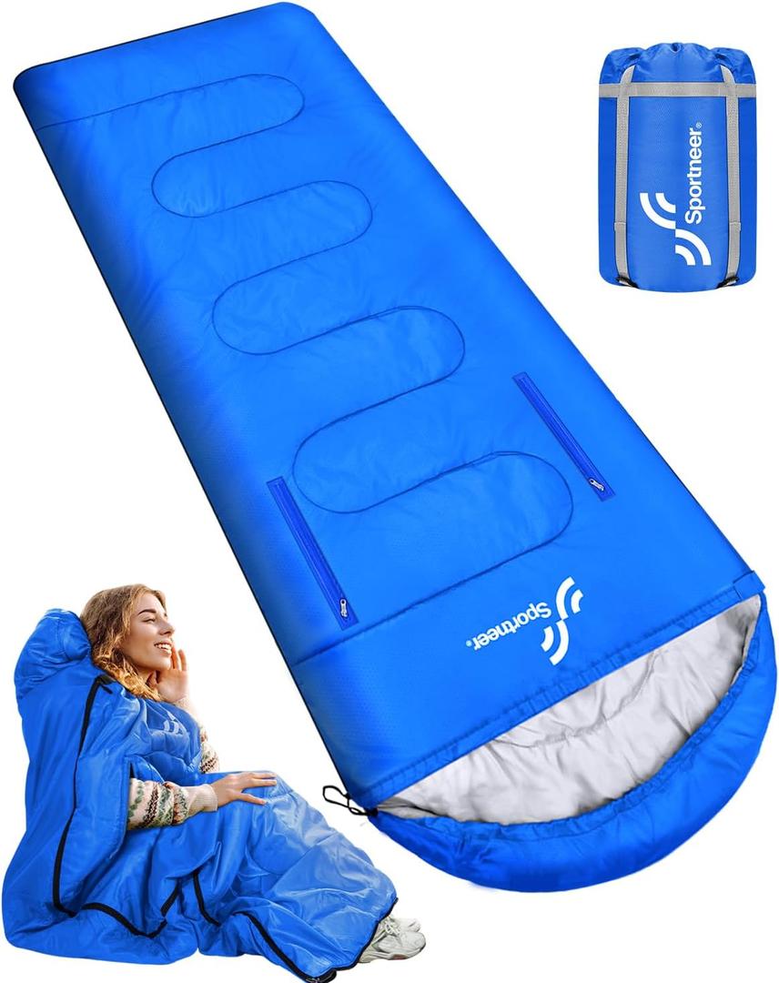 Sportneer 0 Degree Wearable Sleeping Bag for Adults & Kids  Walkable with Arm Zippers, Waterproof & Warm to 20F, Compact for Camping, Stadiums, Travel, Backpacking & Car Use (Blue)