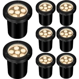 6W Well Lights Outdoor,110V 120V Landscaping Lights IP68 Waterproof 2700k Warm White Outdoor In-Ground Lights for Yard, Garden Patio, 8 Pack