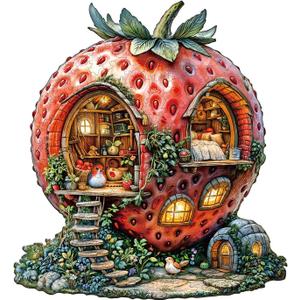 Wooden Puzzles for Adults - Strawberry Hut Wooden Puzzle, Unique Shaped Wood Jigsaw Puzzle for Adults, Wood Puzzles Adult, Gifts for Family, Wall Art Home Decor (170pcs 11.4 * 10.5in M)
