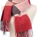 2 x Womens Scarf Winter Blanket Large Scarves Thick Soft Warm Plaid Chunky Scarfs (B-mix Red)