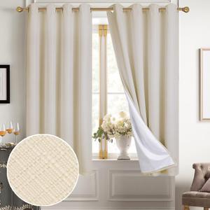 Diraysid 100% Blackout Curtains Light Beige Linen Curtains for Bedroom Grommet Thermal Insulated Room Darkening Drapes (2 Panels, W52 x L63 Inch)
