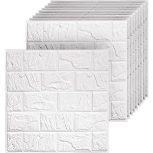 40 PCS 3D Wall Panels Peel and Stick Faux Foam 11.8"*11.8" White Brick Wallpaper for Walls 3D Wall Tiles Faux Brick Paneling Self-Adhesive Wallpaper for DIY Interior Wall Decor