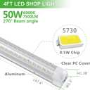 Skymoatled 4FT LED Shop Light, 50W 7500LM 6000K/White Super Bright, T8 Integrated Tube Light Fixture, Plug and Play, Linkable for Room, Garage, Workbench, Under Cabinet (2 Pack)