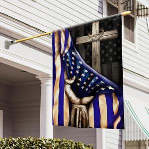 FLAGWIX The Thin Blue Line Christian Cross, America US Flag - 4th of July Decorations for Home, Garden, House Flag (29.5" x 39.5") - USA House Garden Flags Premium Polyester, Decorative Outdoor Flags