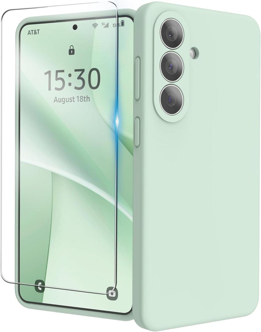 for Samsung Galaxy S26 Plus Case, Liquid Silicone Cover with Camera Protection Anti-Scratch Soft Microfiber Lining Shockproof Protective Phone Case for S26+ 6.7", Light Green