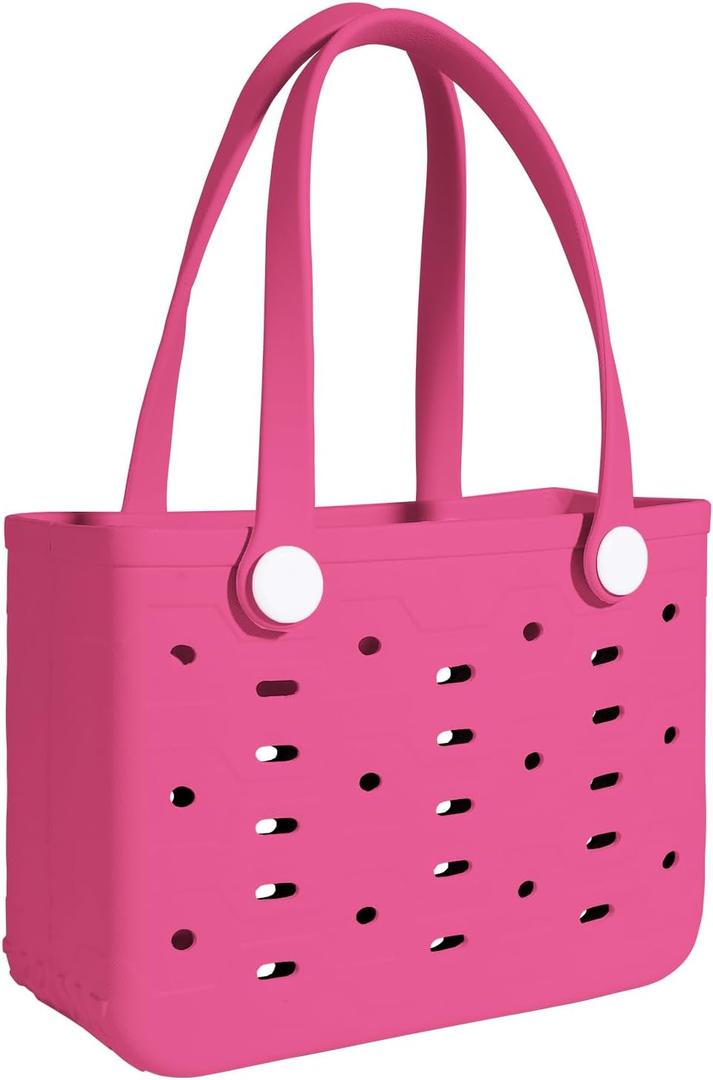 Small Rubber Beach Bag for kids, Travel Tote Bag for the Beach Boat Pool (Roes Red)