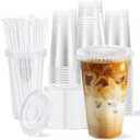 Clawsoff 100 Pack 20 oz Disposable Clear Plastic Cups with Lids and Straws, Leak-Proof Sturdy Cold Drink Cups for Iced Coffee, Smoothies, Juice, Parties & Business