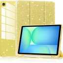 Lainergie Case for Samsung Galaxy Tab A11+/A9+ Plus 11 Inch 2025/2023, Cute Glittering Sparkly Shockproof Cover with Sparkly Crystal Clear Back and Pencil Holder for Galaxy Tab A11+/A9+, Blue, Yellow