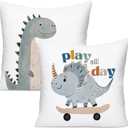 Dinosaur Pillow Case, Dream Big Dinosaur Dino Throw Pillows Cover Cushion Cases Decor for Kids Toddler Girls Boys Room Bed Nursery 18x18 Inches Set of 2