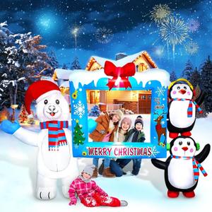 Kalolary Christmas Inflatable Outdoor Decorations, Polar Bear and Penguin Blow Up Yard Decoration Funny Photo Props with Lights for Yard Garden Lawn Indoor Outdoor Decor (White, Black, Orange)