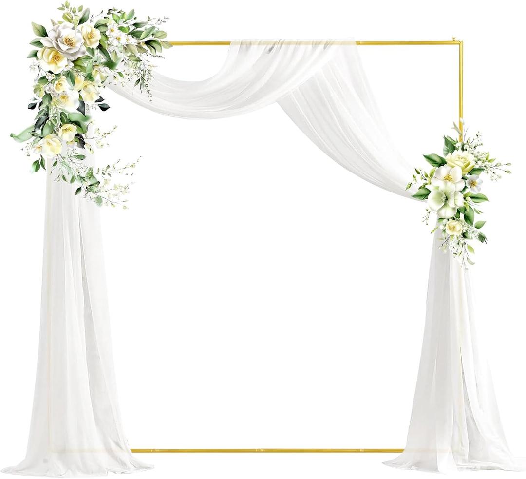 6.6 FT X 6.6 FT Wedding Arches Balloon Arch Stand, Square Backdrop Stand, Square Balloon Arch Stand for Ceremony Wedding Party Birthday Baby Shower Anniversary Arbor Balloons Decor (Bright Golden Color)