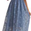 Women's Summer Casual Midi Dress Short Sleeve Smocked Floral Dress Elastic Waist V Neck Wedding Guest Dresses (Blue, M)