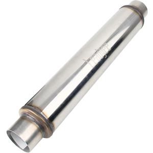 2.5" Inlet/Outlet Exhaust Muffler 2 1/2" Resonator Muffler 3.5" Round 18" Body Length 22" Overall Length Stainless Moderate Sound Universal Exhaust Resonator