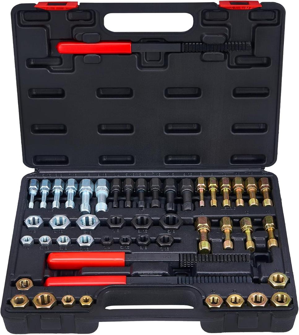 49pcs Thread Chaser Set in SAE and Metric Sizes, Thread Restorer Kit for Cutting External and Internal Threads, NC, NF, NPT Repair Tools(49pcs)