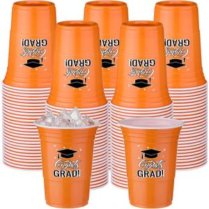 Ziliny 100 Pack Graduation Decorations 2026 16 oz Graduation Plastic Cups Congrats Grad Disposable Drinkware for Class of 2026 Grad Festivities Essential Graduate Party Favor Supplies (Orange)