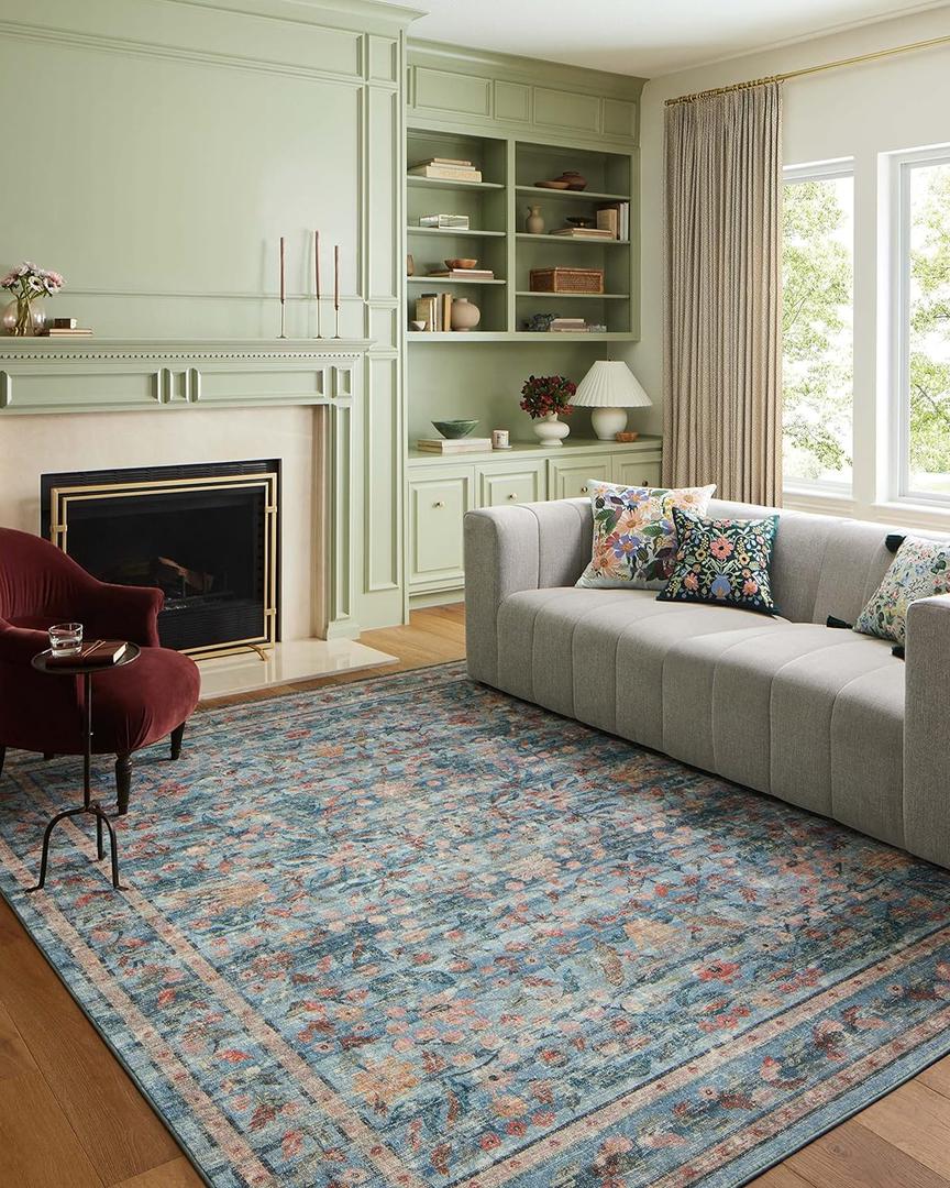 Loloi Rifle Paper Co. Courtyard Collection COU-03 Blue/Multi 2'-3" x 3'-9" Accent Rug feat. CloudPile