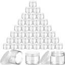 SATINIOR 36 Pieces 2 oz Plastic Jars with Lids Wide Mouth Airtight Reusable Container Acrylic Cosmetic Small Jars for Lotions Ointments Travel Toiletries Creams Make up Storage(White)
