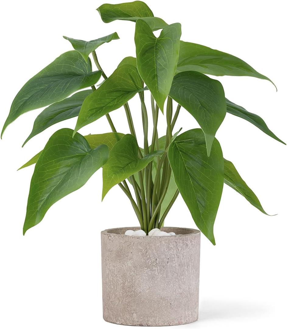 Mkono Fake Plants in Pot, 11" Potted Artificial Plants for Home Decor Indoor Faux Green Leaf Plant with Planter for Desk Shelf Table Office Room Decoration (Grey, Small)