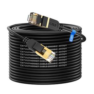 Cat 8 Ethernet Cable, 100FT High Speed Heavy Duty 26AWG Cat8 LAN Network Cable 40Gbps, 2000Mhz with Gold Plated RJ45 Connector, Outdoor & Indoor Internet Cable Compatible for Router Gaming Modem Xbox