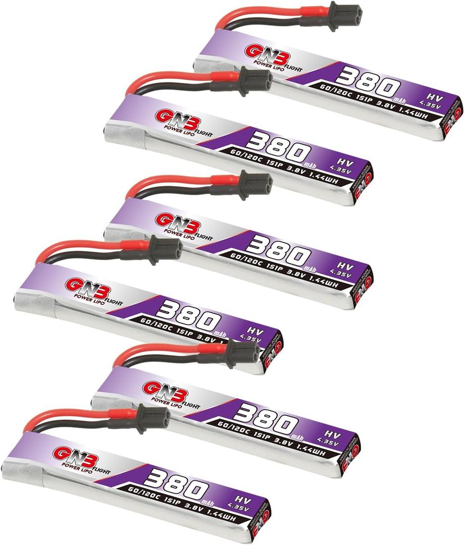 GAONENG 6pcs GNB LiPo Battery 1S 380mAh 3.8V 60C 120C A30 Connector for E-flite Blade BNF Inductrix Tiny Whoop Brushed Racing FPV Drone Quadcoper