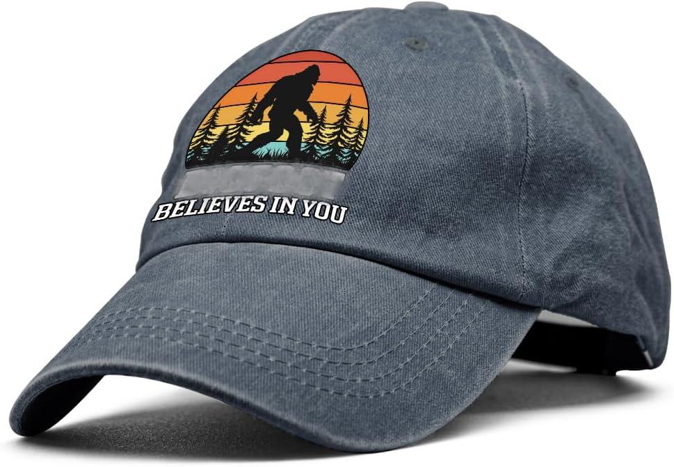 XQLZY Sasquatch Believes In You Adjustable Baseball Cap, Retro Cotton Hat for Men Women, Funny Adventure Cap Gifts for Outdoor Camping Adventure On Foot lover, Baseball Hats for Sasquatch Follower