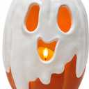 Halloween Decorations - 9.45" H Resin Ghost Pumpkin with Flameless Candle for Indoor Outdoor - Cute Spooky Decoration Centerpieces Halloween Decor for Tables Porch Yard Home Front Door Mantel