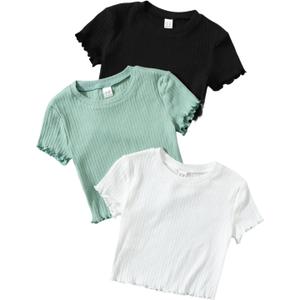 Floerns Girls' Casual T-Shirt (Black)