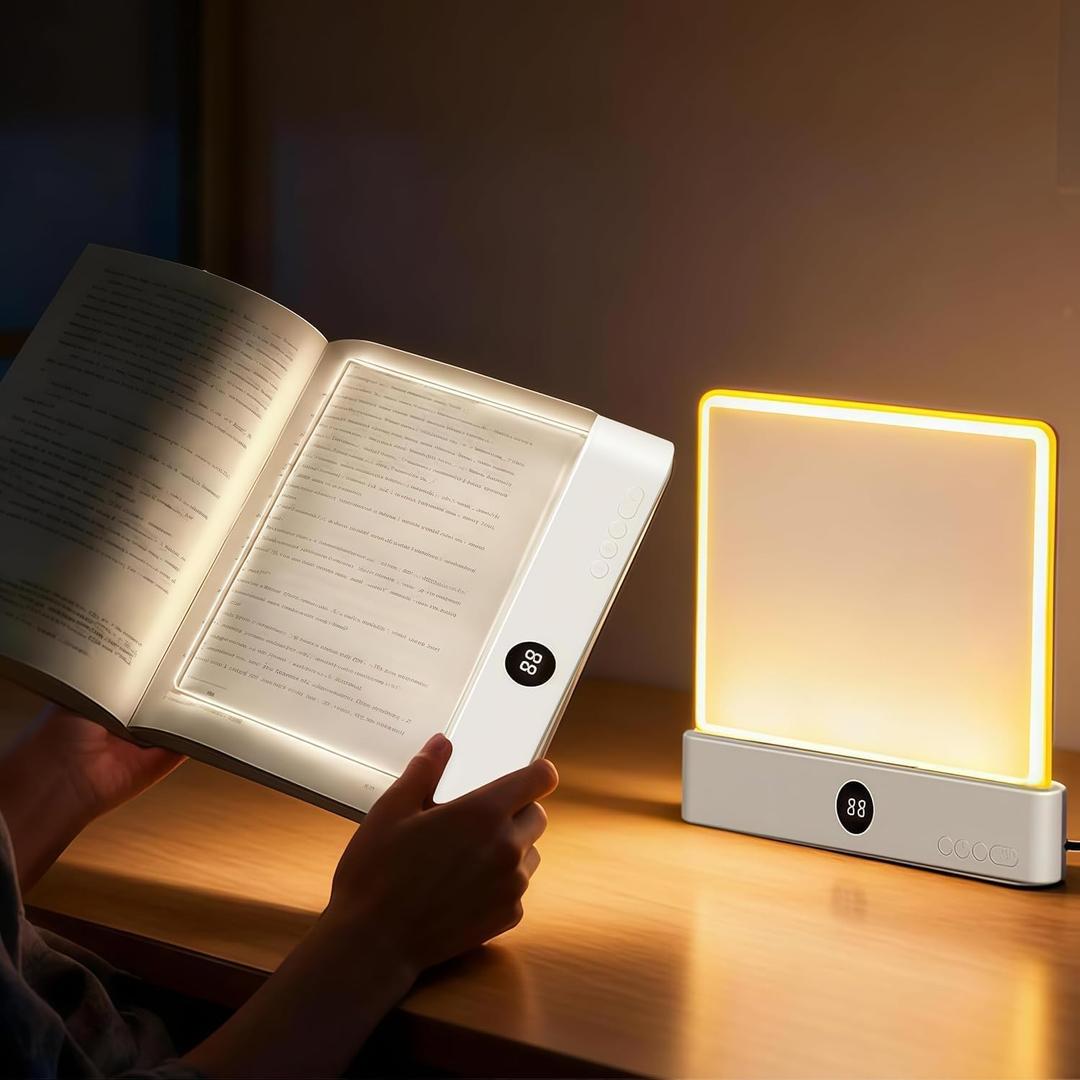 8.4" Rechargeable LED Flat Reading Light, 3 Color Modes Stepless Dimming Book Light with Timer, Eye-Care Brightness Adjustable Clear LED Reading Lamp for Bed, Study, Book Lovers, Dorm, Travel (white)