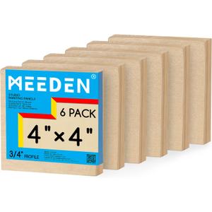 MEEDEN Unfinished Wood Canvas Board: 3/4 Deep 4x4 Wooden Canvas Panel Pack of 6 - Blank Cradled Wood Art Board for Painting